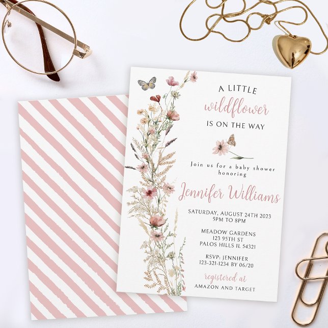 Watercolor wildflower rose gold baby girl shower invitation (Creator Uploaded)
