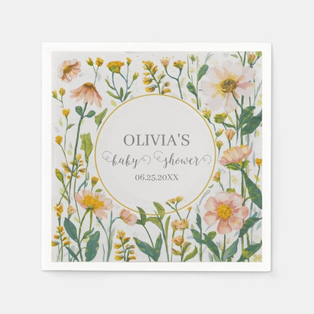 Watercolor Wildflower Rustic Boho Baby Shower Napkin (Front)