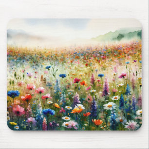 Watercolor Wildflower Scenic Landscape Mouse Mat