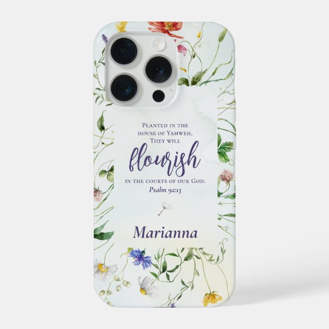Watercolor Wildflower Scripture Personalised iPhone Case (Back)