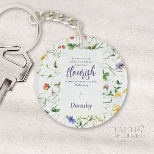 Watercolor Wildflower Scripture Personalised Key Ring