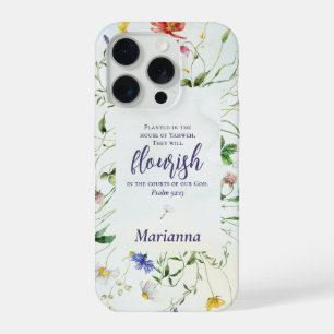 Watercolor Wildflower Scripture Personalized iPhone 15 Pro Case