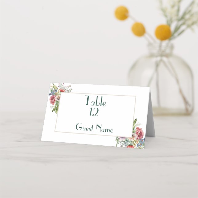 Watercolor Wildflower Simple Elegant Wedding Place Card (Front)