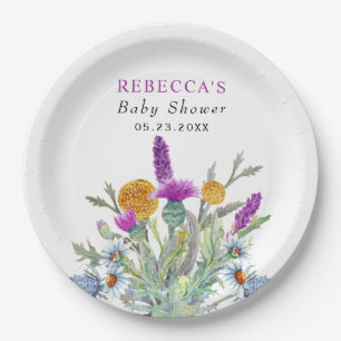 Watercolor wildflower Spring green Baby Shower Paper Plate