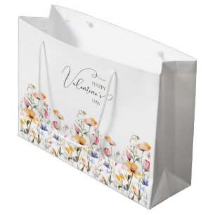 Watercolor Wildflower Spring Meadow Valentines Day Large Gift Bag