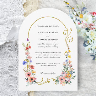 Watercolor Wildflower Spring Summer Arch Wedding Invitation