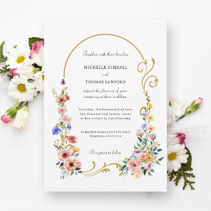 Watercolor Wildflower Spring Summer Arch Wedding Invitation