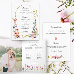 Watercolor Wildflower Spring Summer Arch Wedding Programme