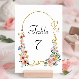 Watercolor Wildflower Spring Summer Arch Wedding Table Number