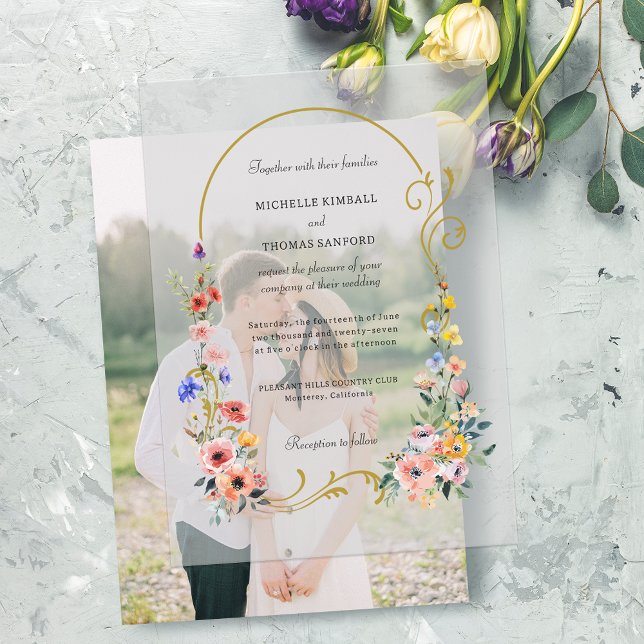 Watercolor Wildflower Spring Summer Arch Wedding Vellum Invitations (Creator Uploaded)