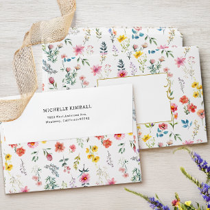 Watercolor Wildflower Spring Summer Wedding Envelope