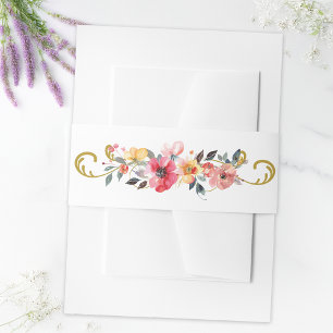 Watercolor Wildflower Spring Summer Wedding Invitation Belly Band
