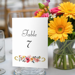 Watercolor Wildflower Spring Summer Wedding Table Number