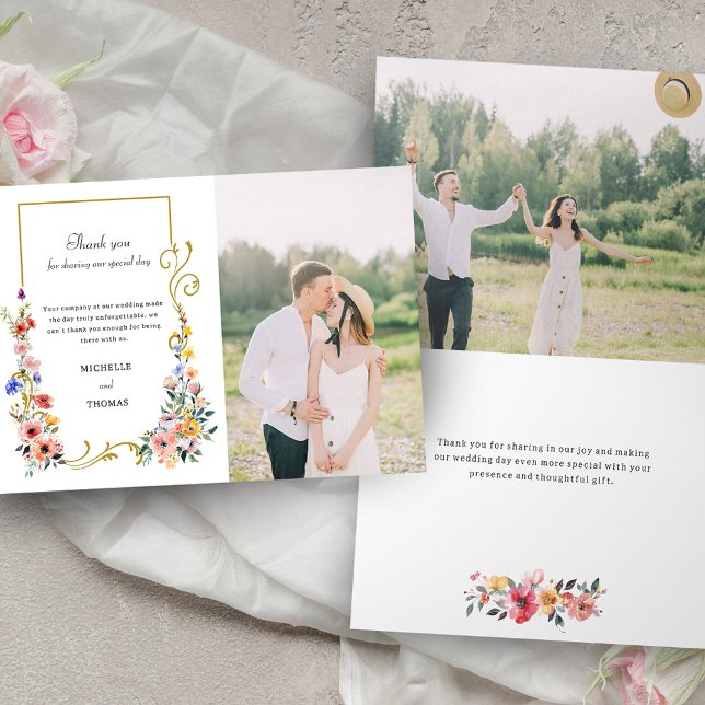 Watercolor Wildflower Spring Summer Wedding Thank You Card (Creator Uploaded)