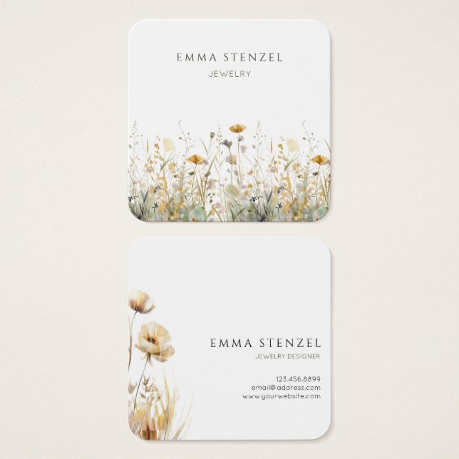 Watercolor Wildflower Square Business Card (Front & Back)
