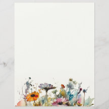 Watercolor Wildflower Stationery, Journal Paper 