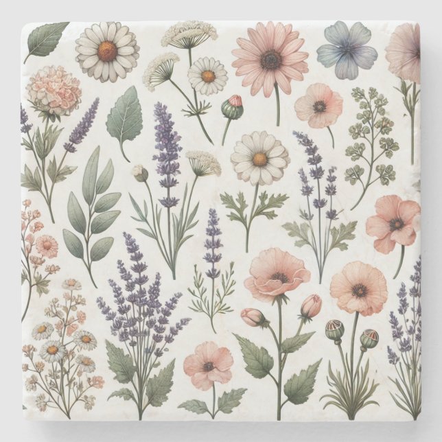 Watercolor Wildflower Stylish Spring & Summer  Stone Coaster (Front)