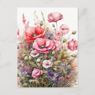 Watercolor Wildflower Summer Meadow  Postcard