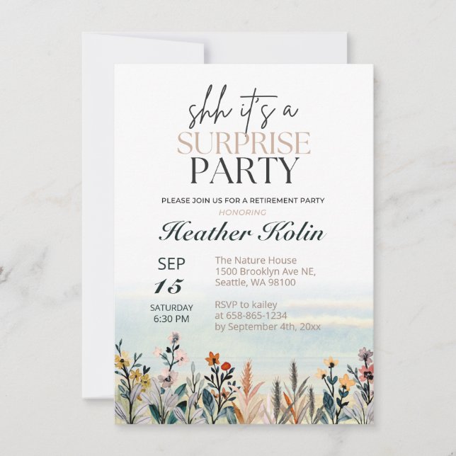 Watercolor Wildflower Surprise Retirement Party  Invitation (Front)