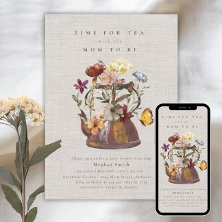 Watercolor Wildflower Tea Party Baby Shower Invitation