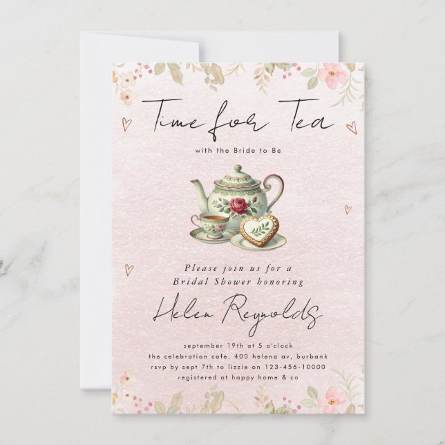 Watercolor Wildflower Tea Party Bridal Shower Announcement (Front)