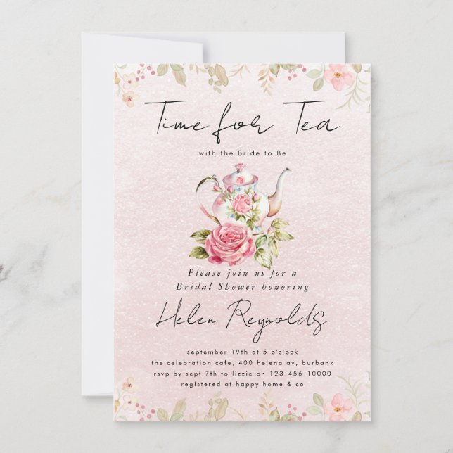 Watercolor Wildflower Tea Party Bridal Shower Announcement (Front)