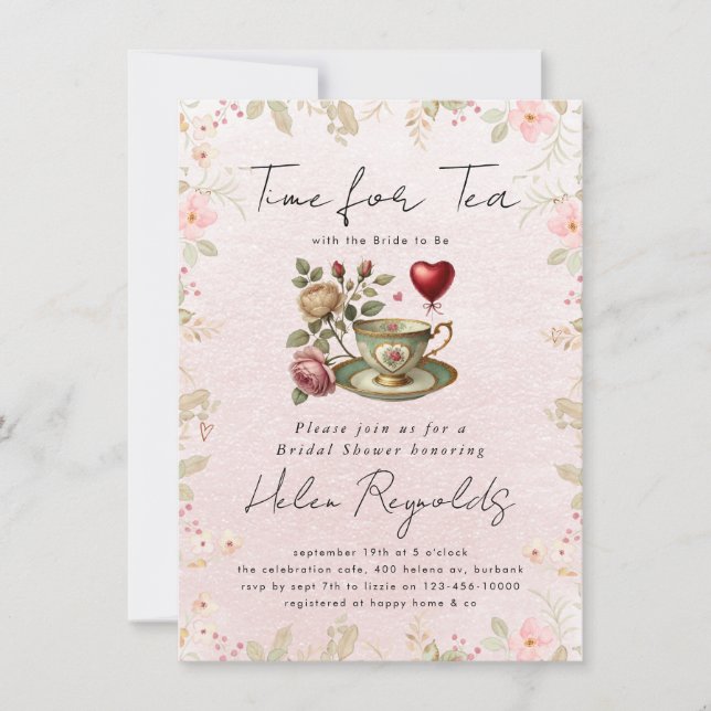 Watercolor Wildflower Tea Party Bridal Shower Announcement (Front)