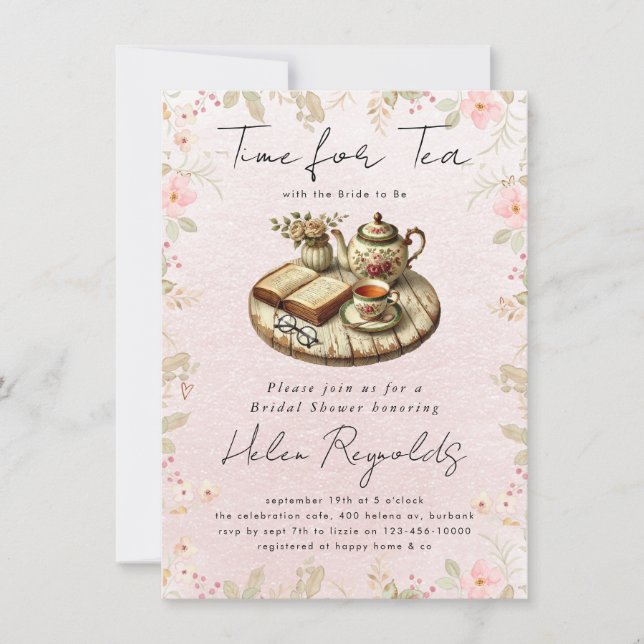 Watercolor Wildflower Tea Party Bridal Shower Announcement (Front)