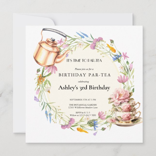 Watercolor Wildflower |  Tea Party Invitation (Front)