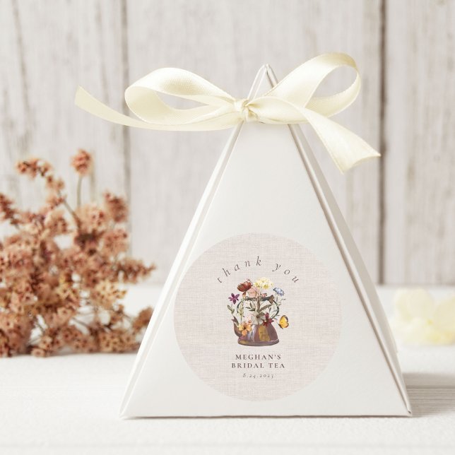 Watercolor Wildflower Tea Party Thank You Classic Round Sticker (Creator Uploaded)