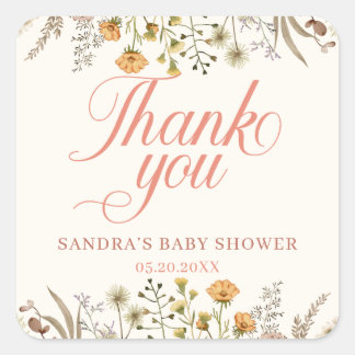 Watercolor Wildflower Thank You Baby Shower Square Sticker