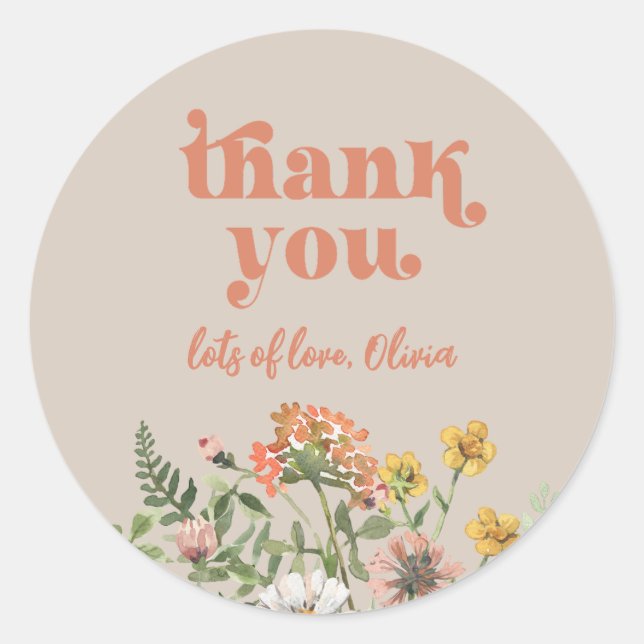 Watercolor Wildflower Thank You Sticker (Front)