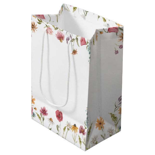 Watercolor Wildflower Theme Floral Party Medium Gift Bag (Front Angled)