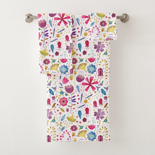 Watercolor Wildflower Unique Bath Towel Set (Insitu)