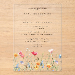 Watercolor Wildflower Wedding Acrylic Invitations