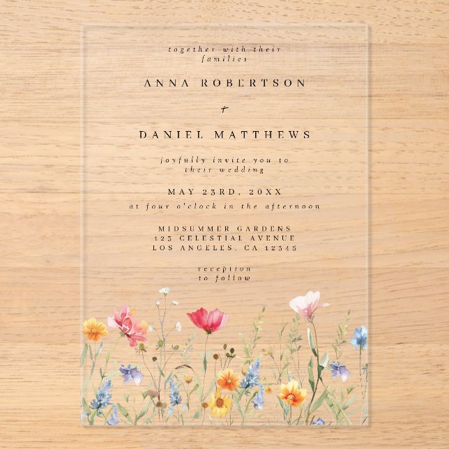 Watercolor Wildflower Wedding Acrylic Invitations (Front)