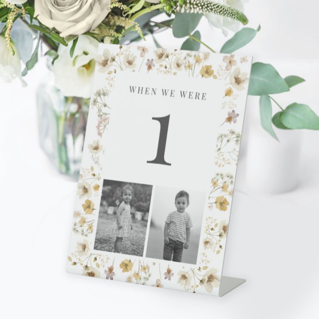 Watercolor Wildflower Wedding Age Table Number Pedestal Sign (Creator Uploaded)