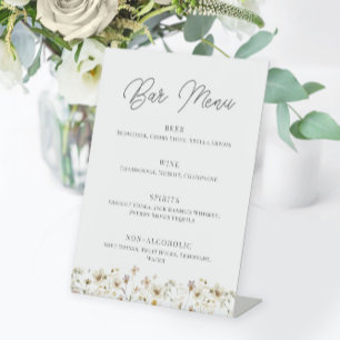 Watercolor Wildflower Wedding Bar Menu Pedestal Sign