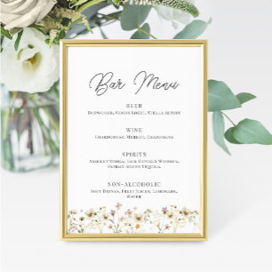 Watercolor Wildflower Wedding Bar Menu Sign