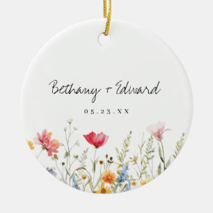 Watercolor Wildflower Wedding Ceramic Tree Decoration