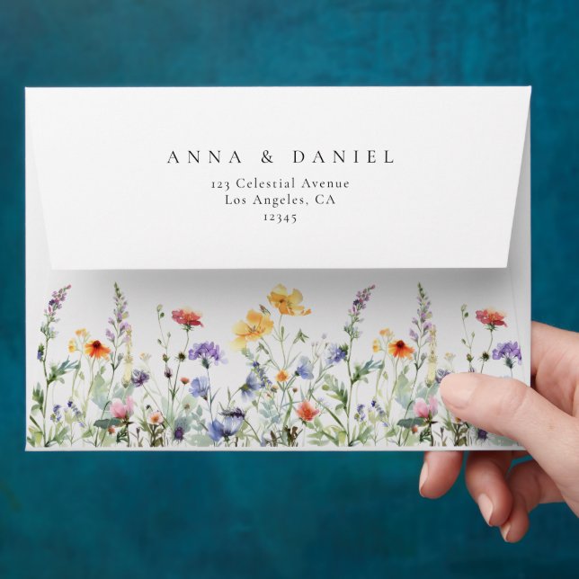 Watercolor Wildflower Wedding Envelope (Hand)