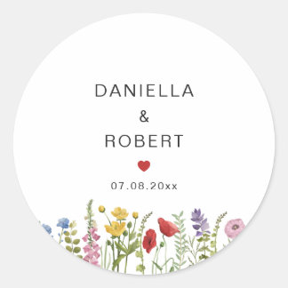 Watercolor Wildflower Wedding Floral Classic Round Sticker