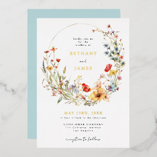Watercolor Wildflower Wedding Foil Invitation