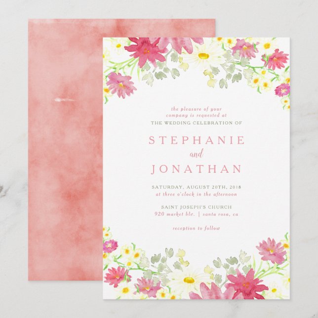 Watercolor Wildflower Wedding Invitation (Front/Back)