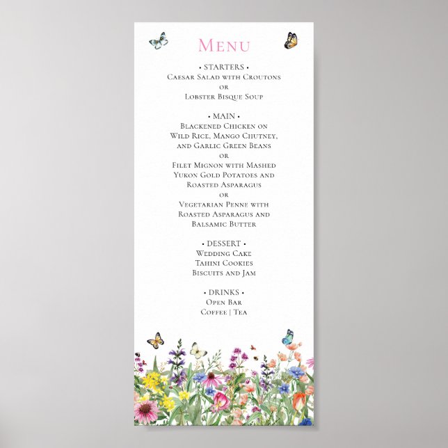 Watercolor Wildflower Wedding Menu Poster (Front)