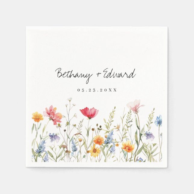 Watercolor Wildflower Wedding Napkin (Front)