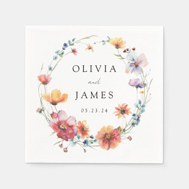 Watercolor Wildflower Wedding Napkin (Front)