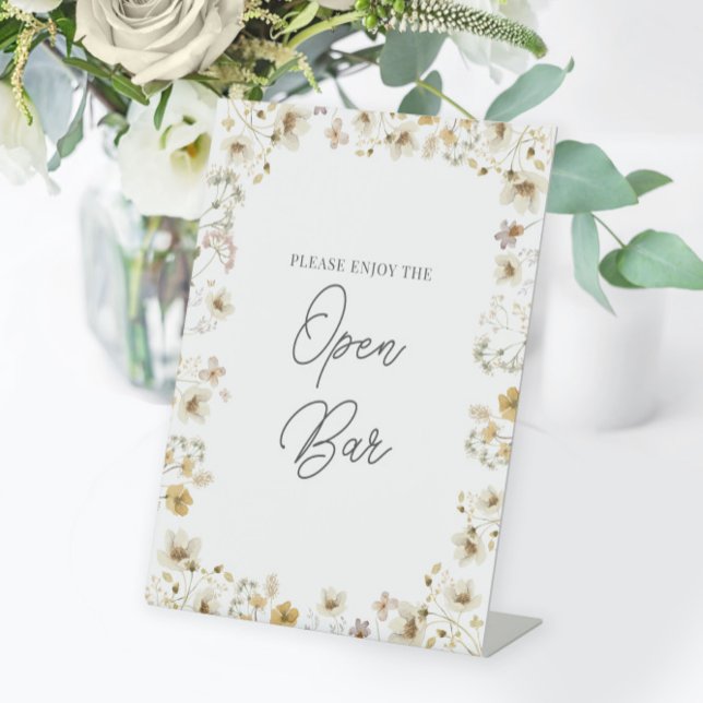 Watercolor Wildflower Wedding Open Bar Pedestal Sign (Creator Uploaded)