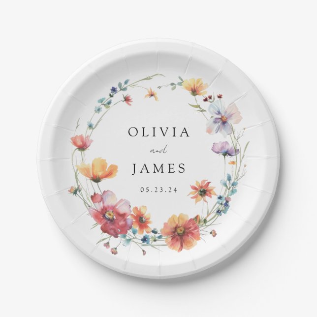 Watercolor Wildflower Wedding Paper Plate (Front)