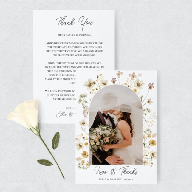 Watercolor Wildflower Wedding Photo Thank You Card (Creator Uploaded)